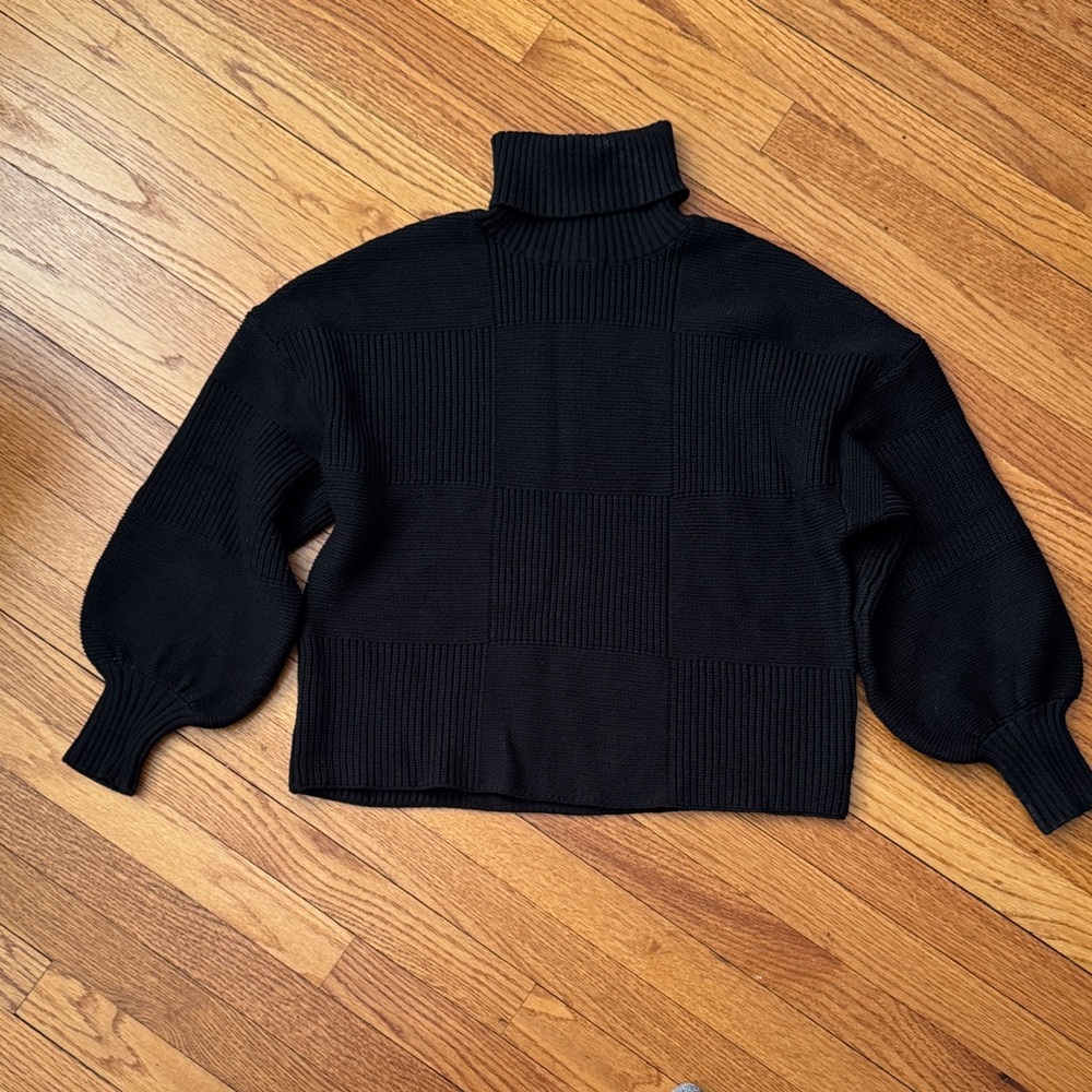 STAUD Textured Black Turtleneck Sweater